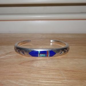 Native Lapis~Turquoise~Red Coral Sterling Bracelet